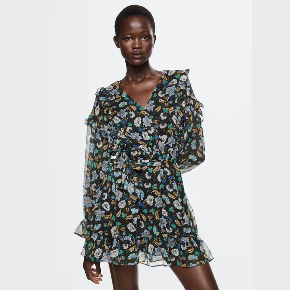 NWT Mango Floral Long Sleeve Chiffon Dress